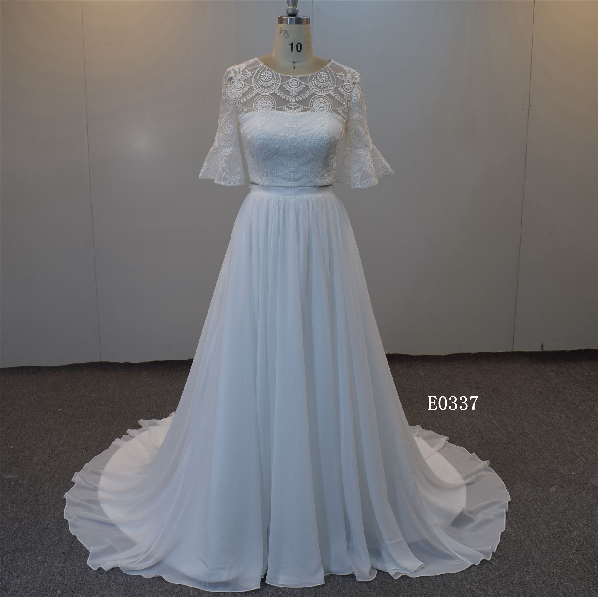 Half Sleeves White Chiffon Wedding Dress Bridal Dress