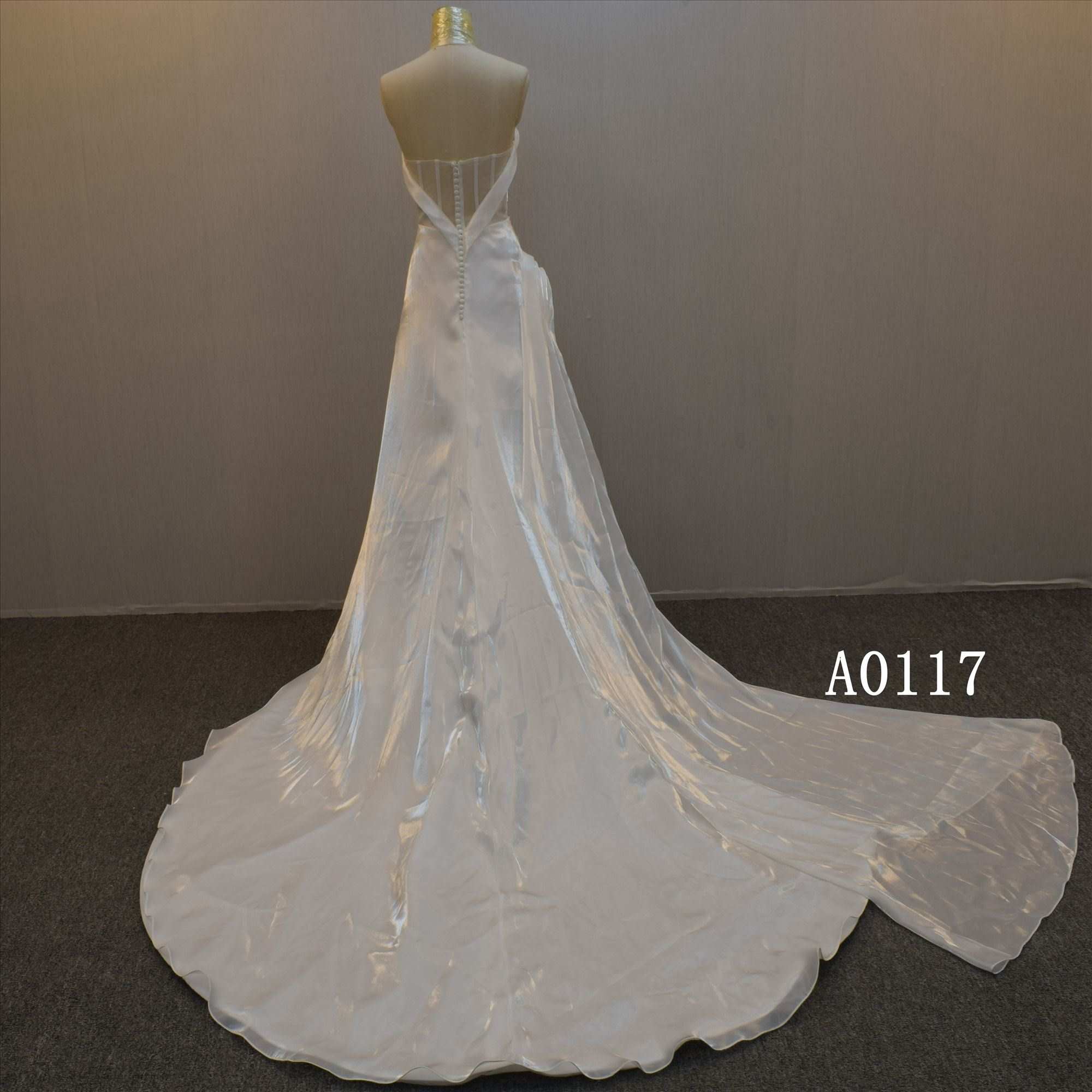 Guangzhou Pleats Wedding Dress Slit Bridal Gown For Wholesale
