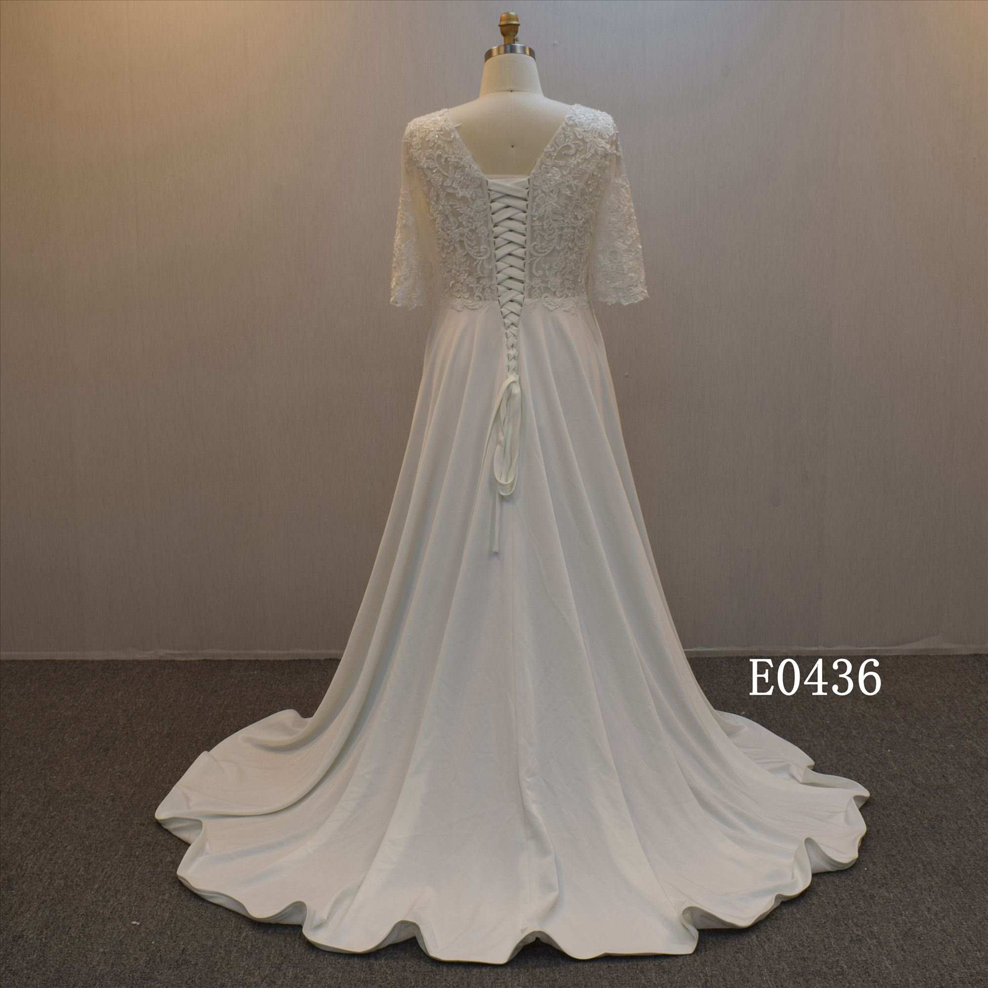 2022 A Line Bridal Wedding Dress With Half Sleeves Satin Bridal Dress