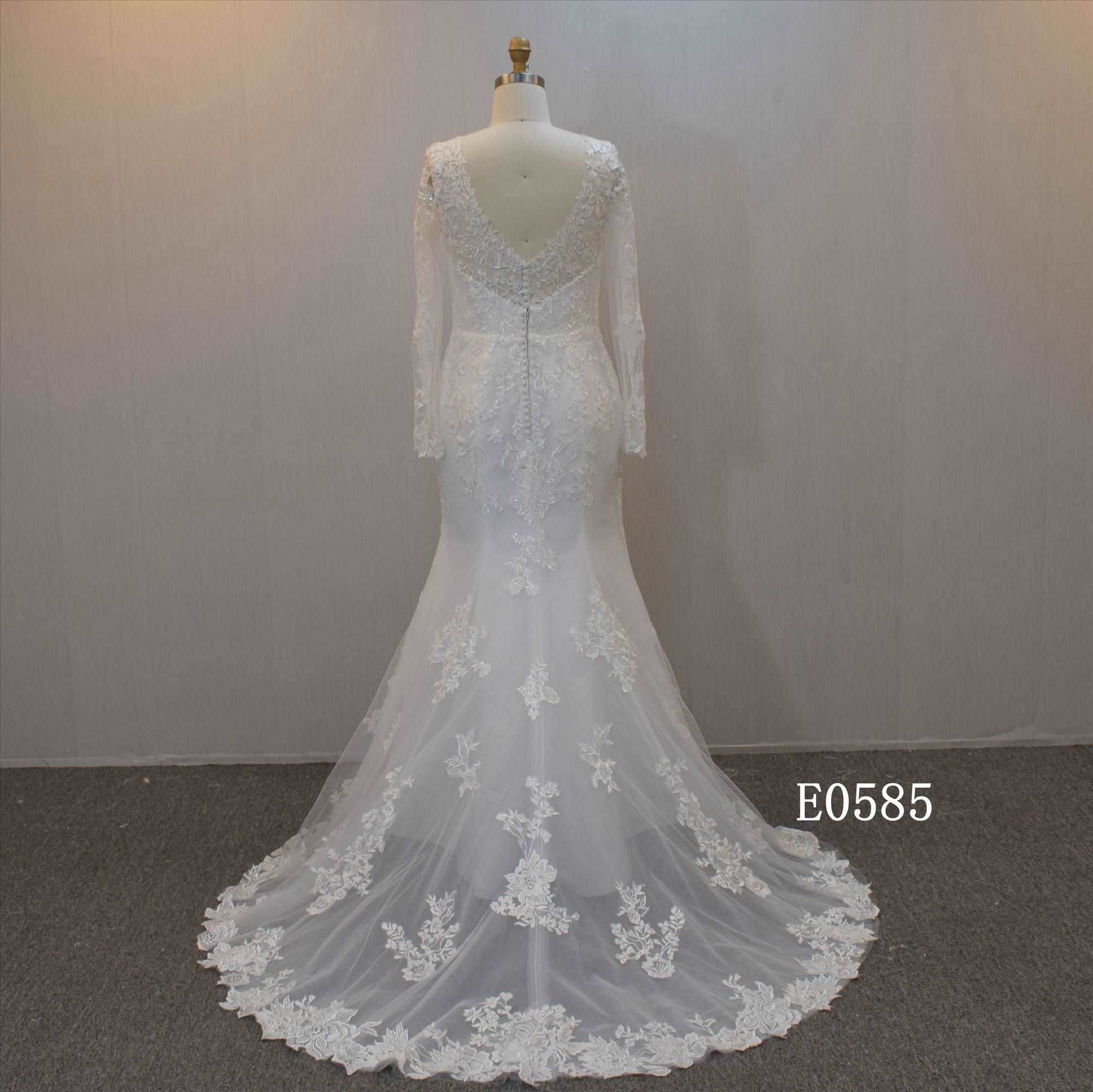Long Sleeves Mermaid wholesale wedding dress Zipper Back Wedding Gown
