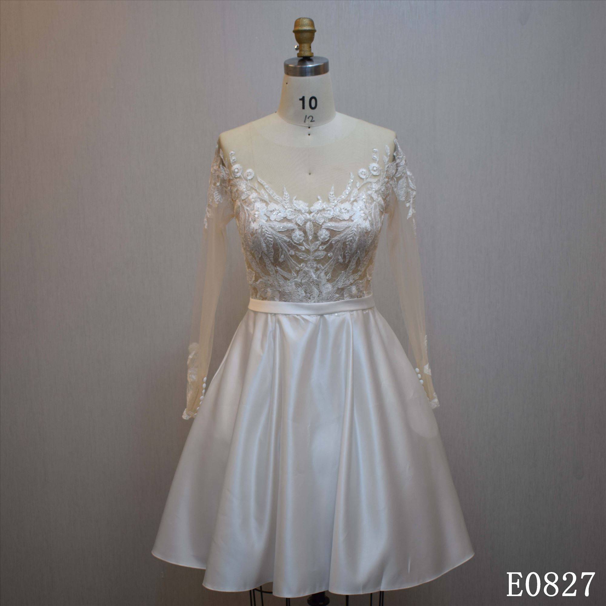 Short Skirt Long Sleeve A Line Bridal Dress