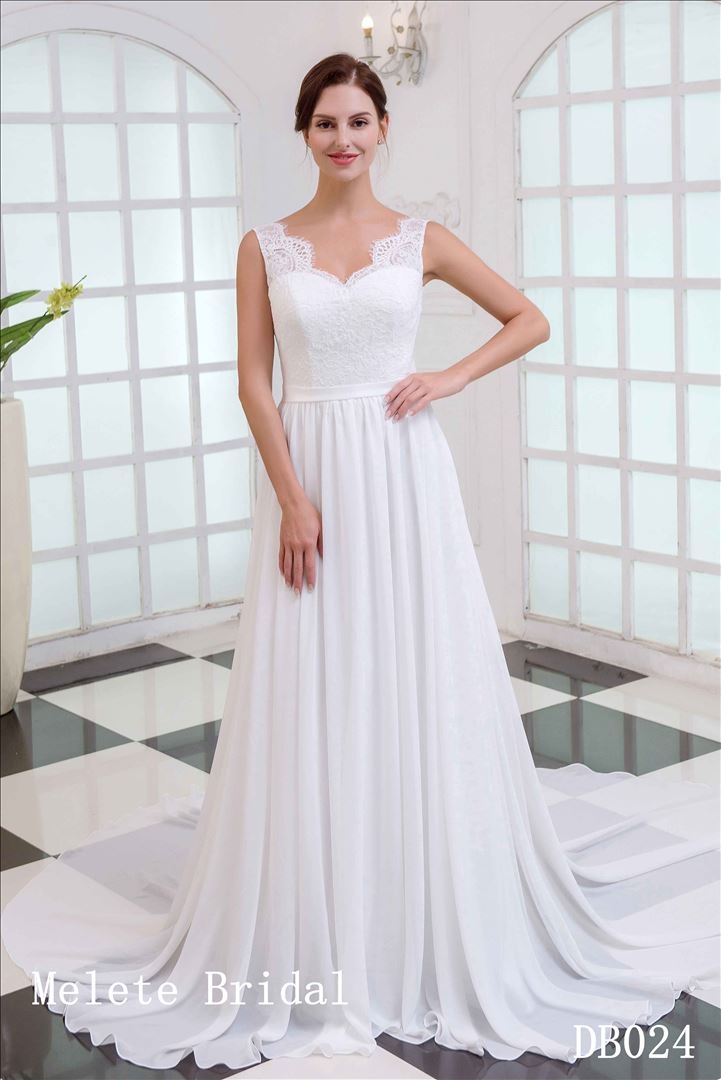 Chiffon Backless A line wedding gown cheep cap sleeves bridal gown