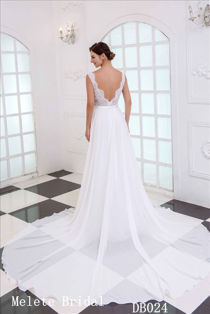 Chiffon Backless A line wedding gown cheep cap sleeves bridal gown