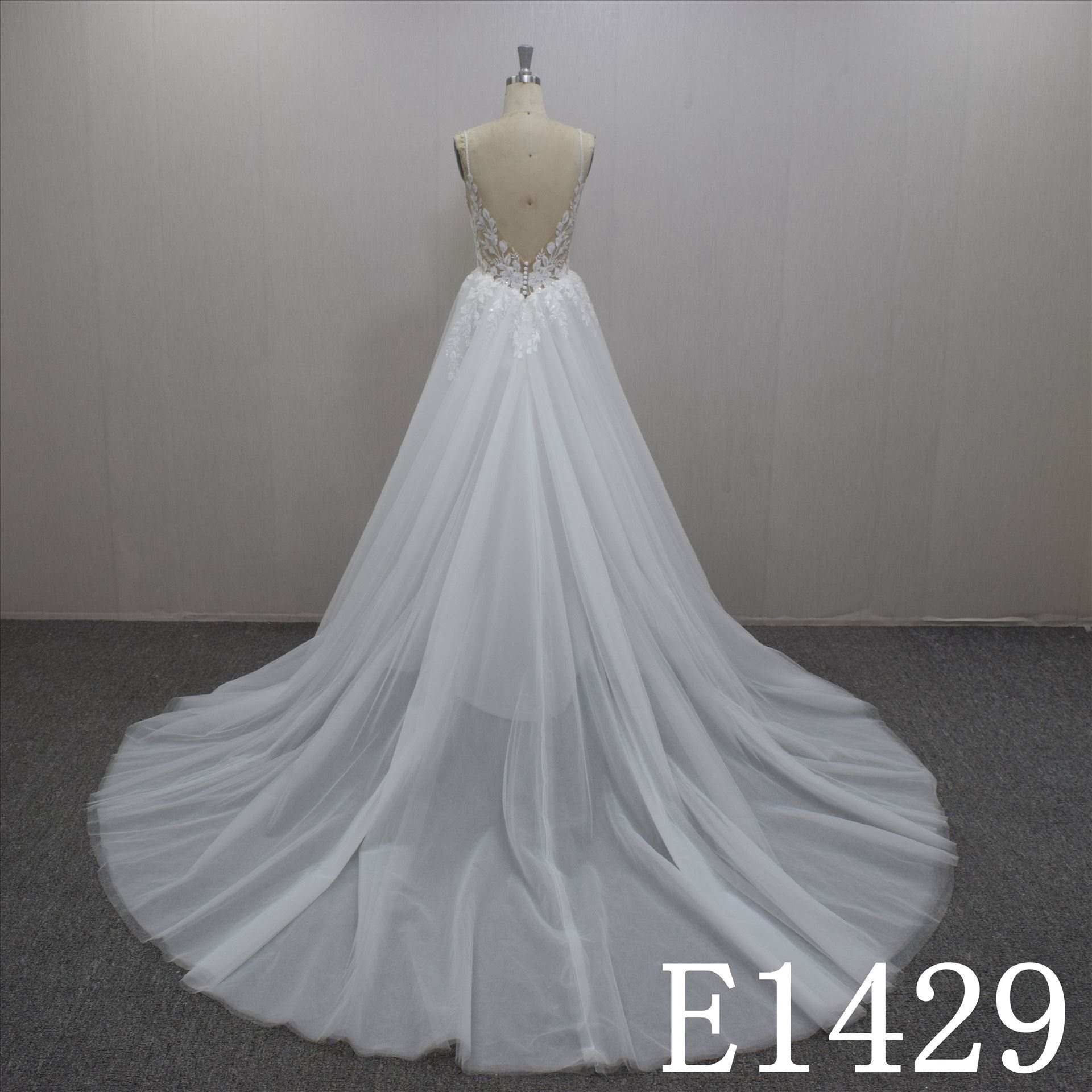 Summer Simple Spaghetti Straps A-line With Lace Flower Hand Made Bridal Dress