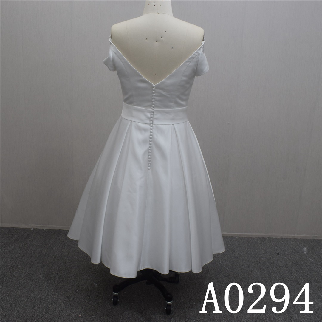 Custom Short sleeves A-line Satin Hand Made Cocktail Dress
