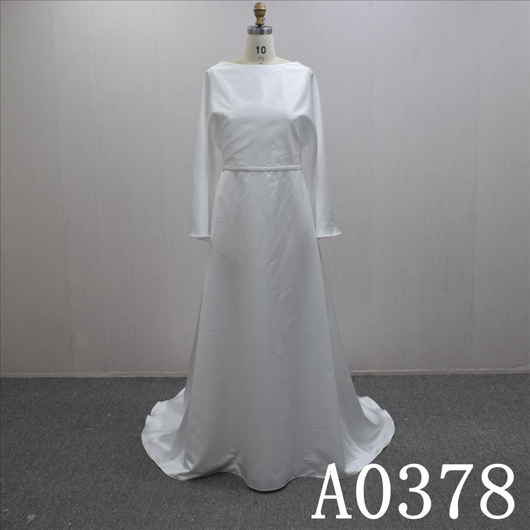 Special Design Long Sleeves Satin A-line Hand Made wedding Dress