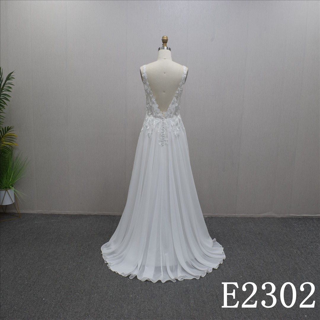 Elegant Square with backless wedding dress Guang Zhou Made