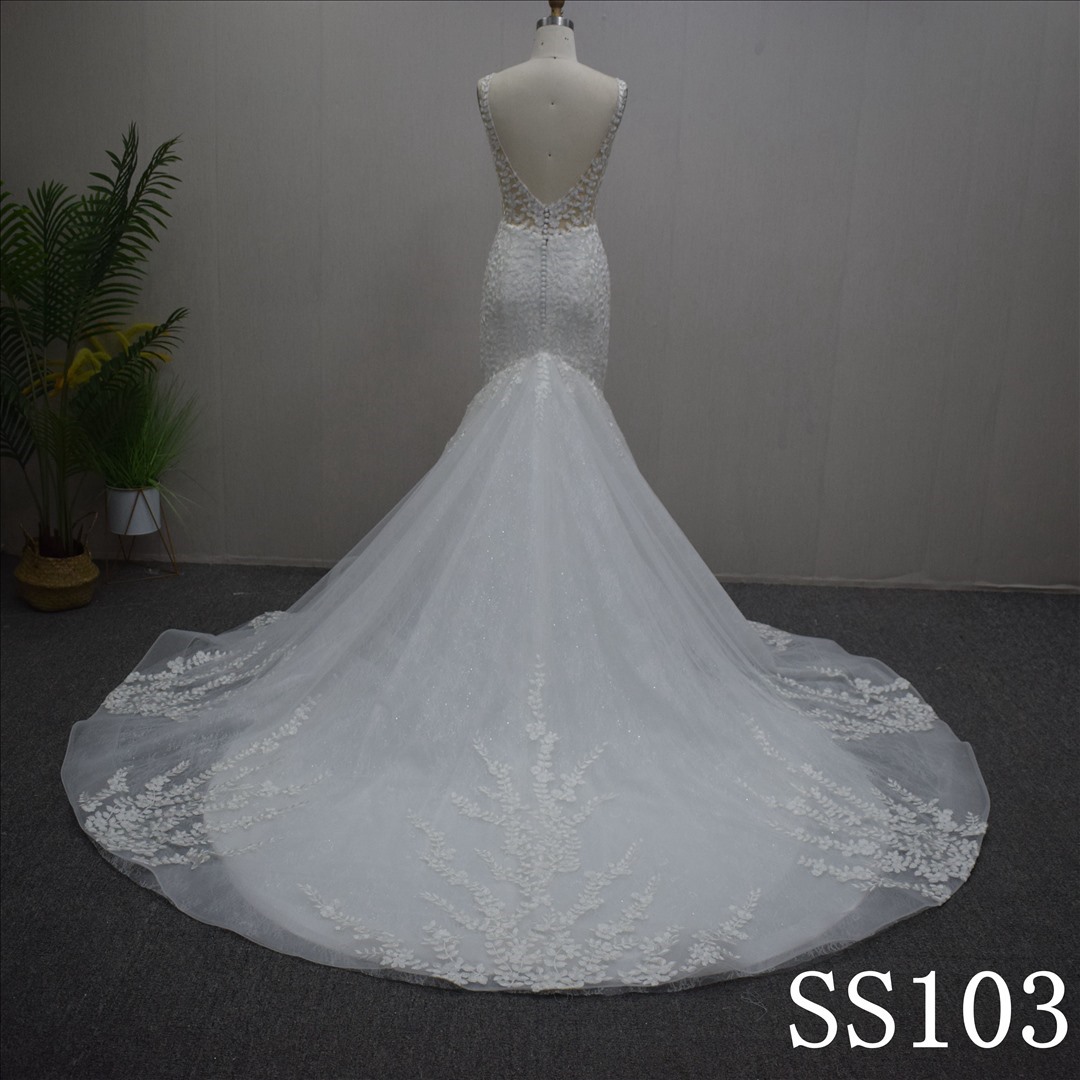 Gorgeous V-Neck  with backless Mermaid Hand Made Bridal Dress
