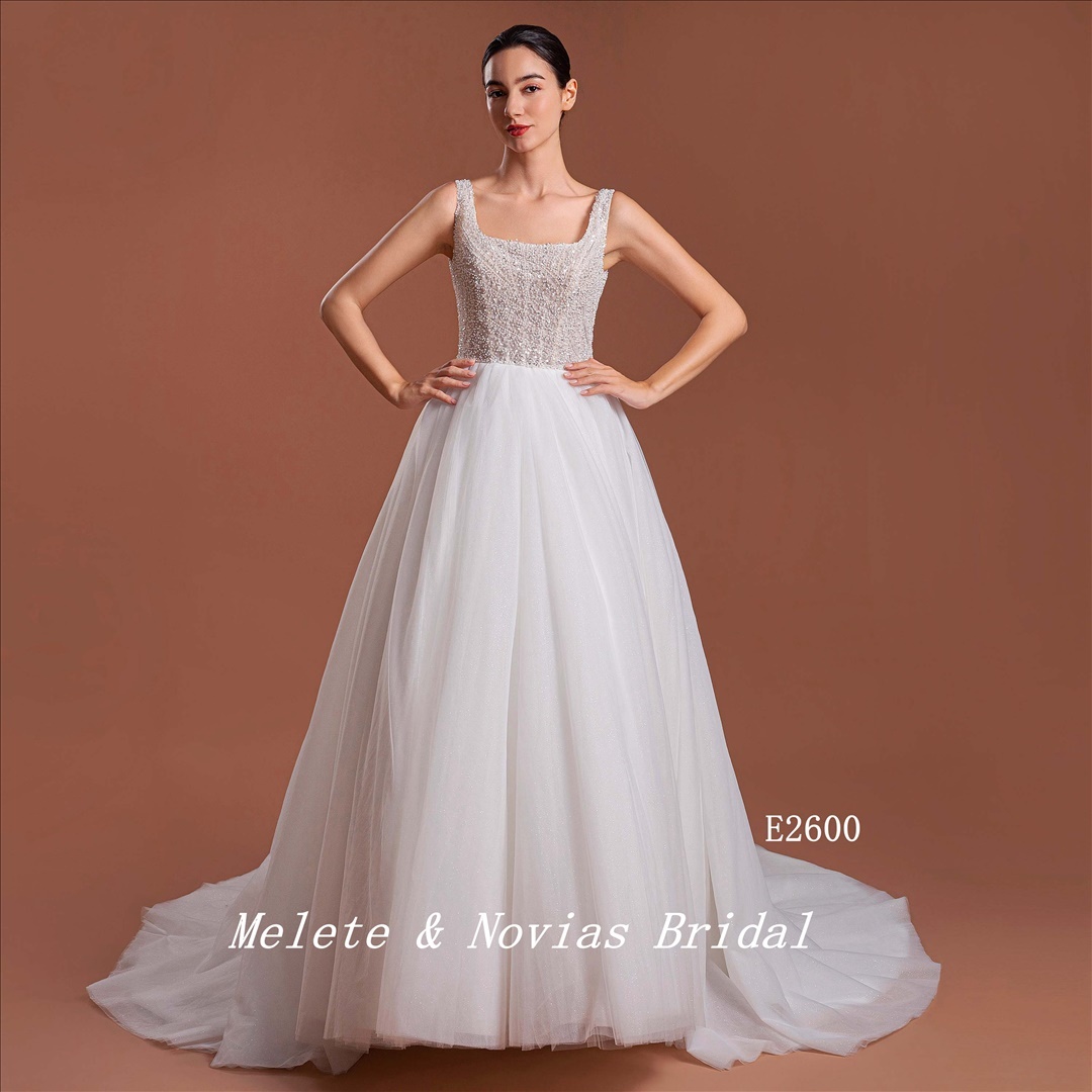 Square Neckline Wedding Dress Elegant Diamonds Ball Gown