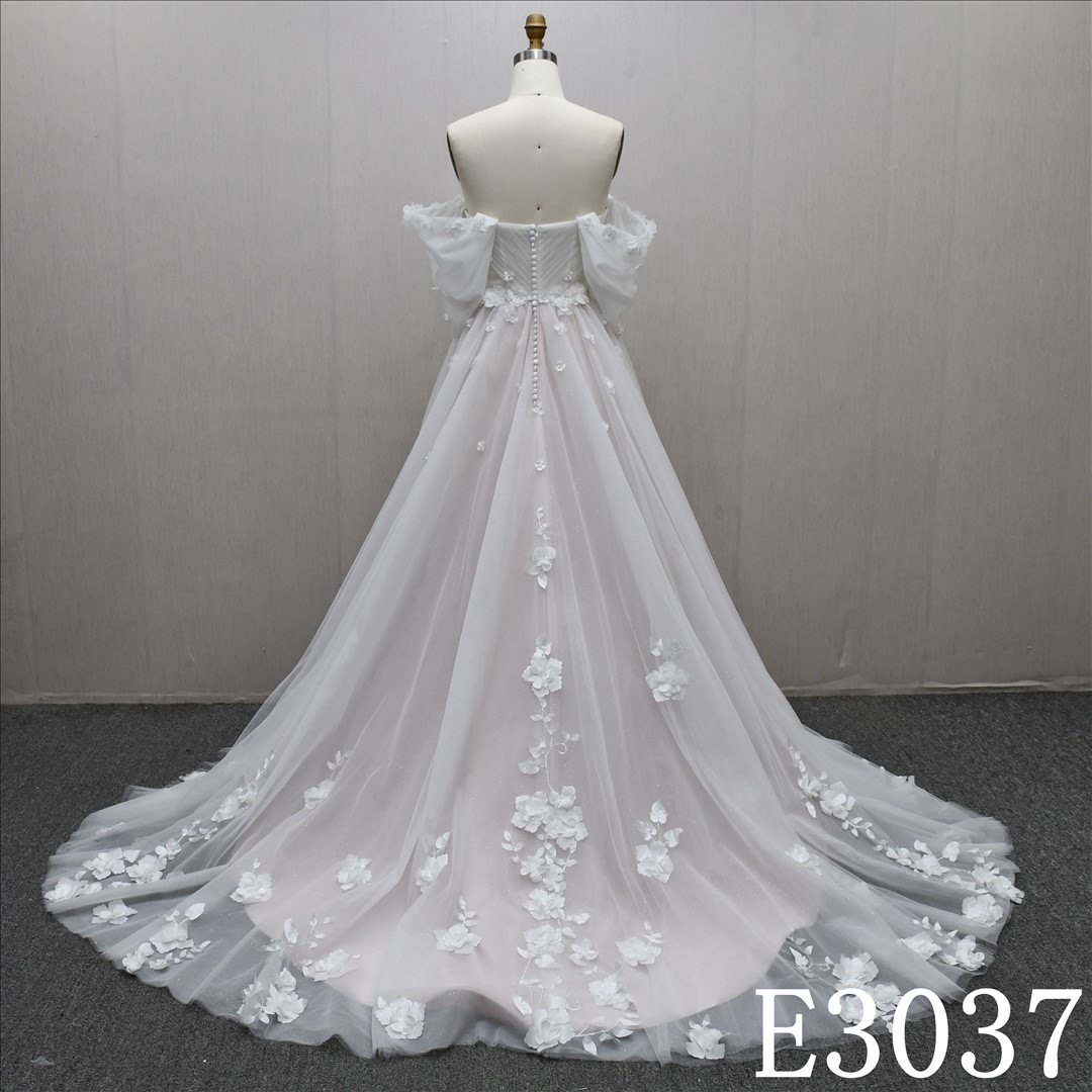 Luxury Elegant Detachable Short Sleeve A-Line Wedding Dresses Bridal Gowns