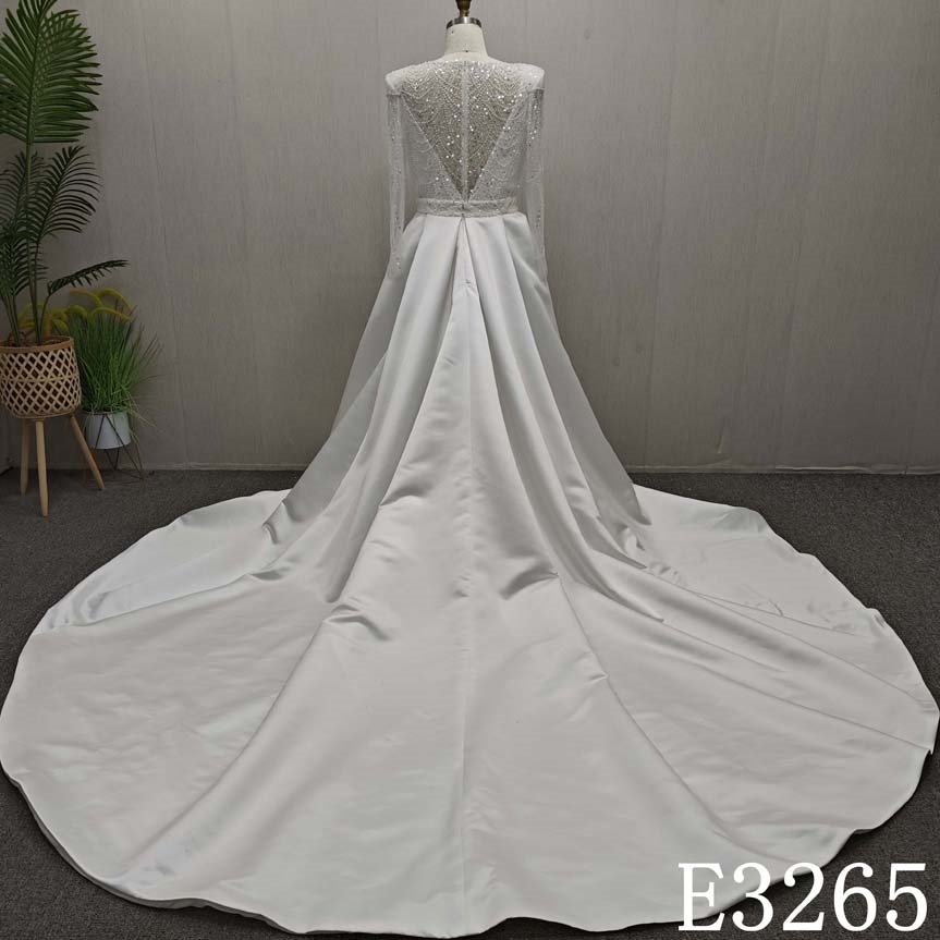 Luxurious Elegant Detachable Train illusion Beaded Mermaid Sheath Wedding Dress