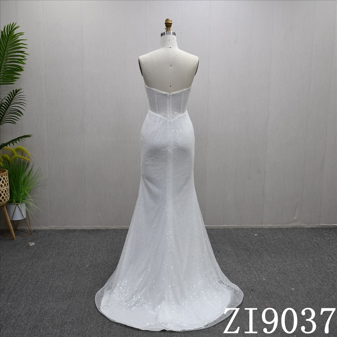 Luxury Chest Wrap Beaded Sequins Removable Train Mermaid Wedding Dress