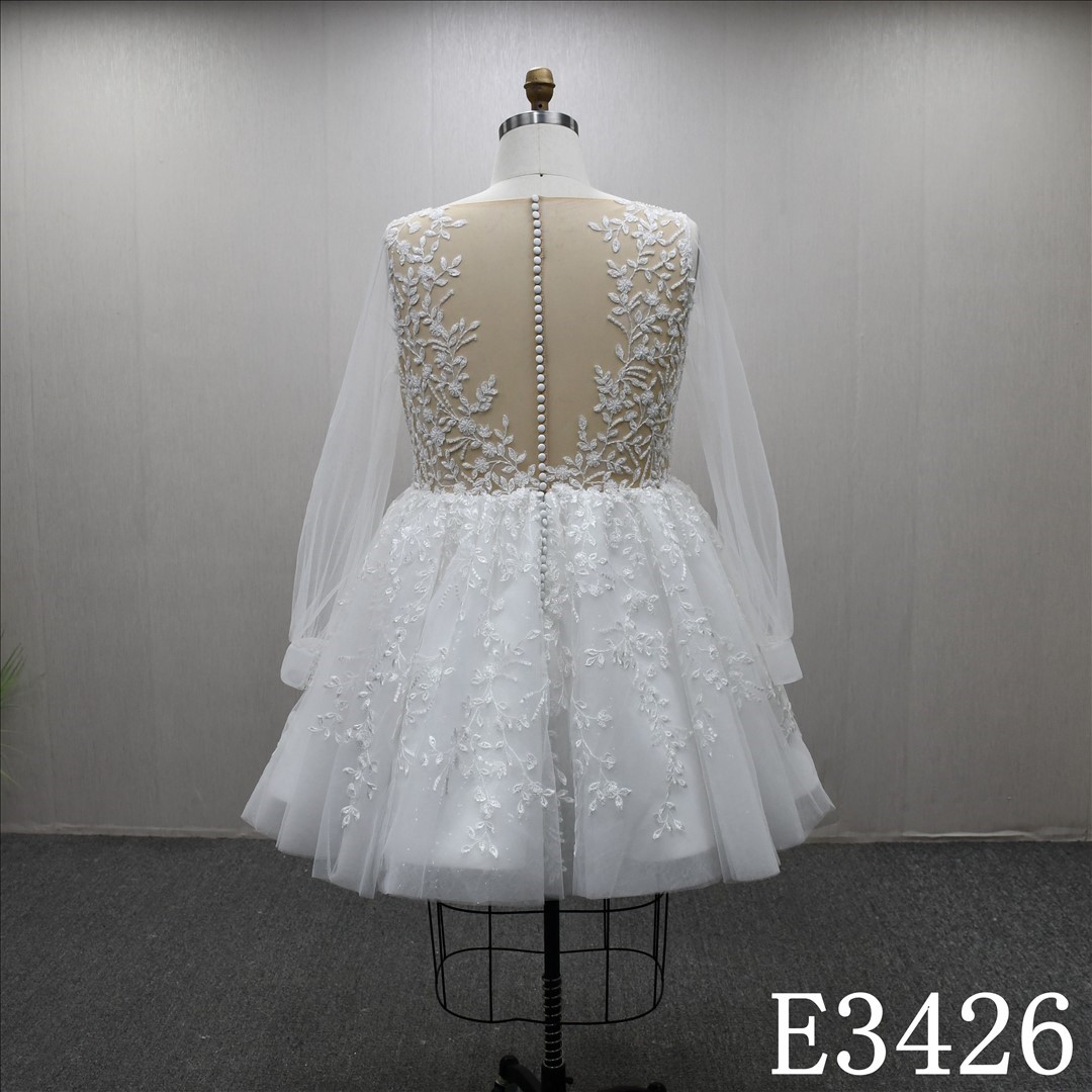 2025 Long Sleeve V-neckline Lace Applique A-line High Quality Short Skirt