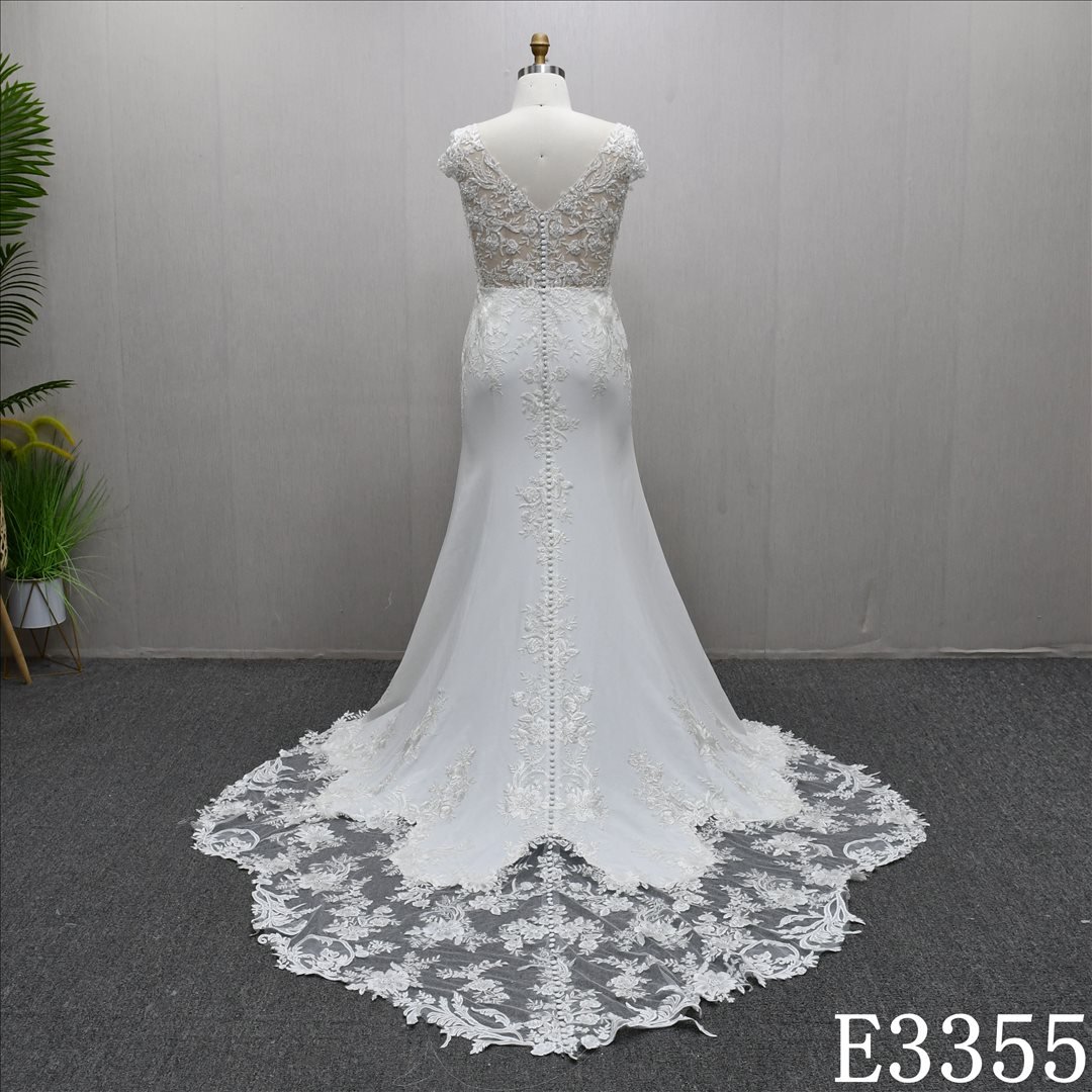 Fashion Hot-selling Illusion Lace Applique High Waist Sheath Mermaid Bridal Gown