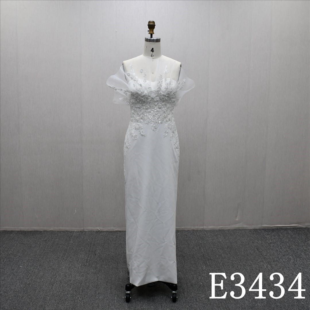 2025 New Design Luxury Lace Applique Beaded Sheath Popular Elegant Wedding Dress