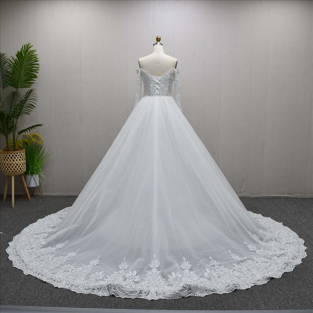 Long Sleeves Beaded Detachable Train Sheath Mermaid High Quality Wedding Dress