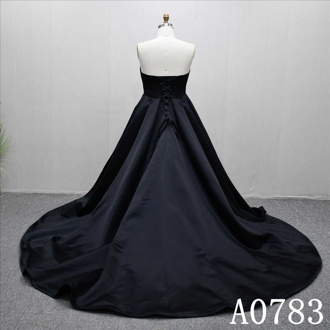 Fashion Black Boat Neckline A-line Split High Quality Elegant Weeding Dress