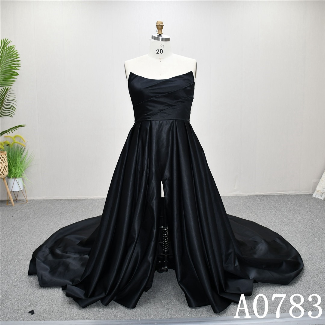 Fashion Black Boat Neckline A-line Split High Quality Elegant Weeding Dress