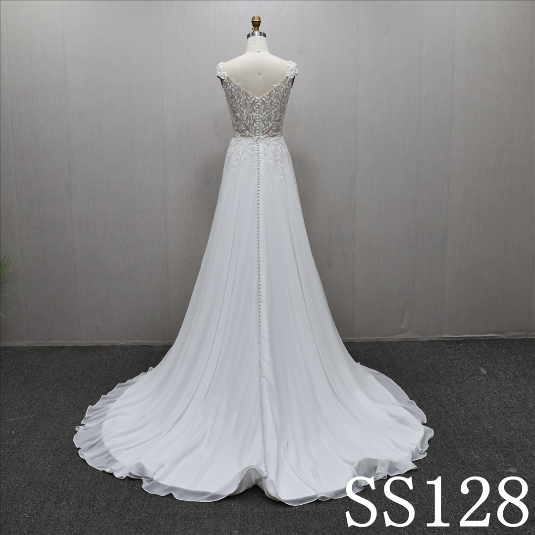 Illusion V Neck Beaded Beautiful A-line High Quality Fashion Bridal Dress