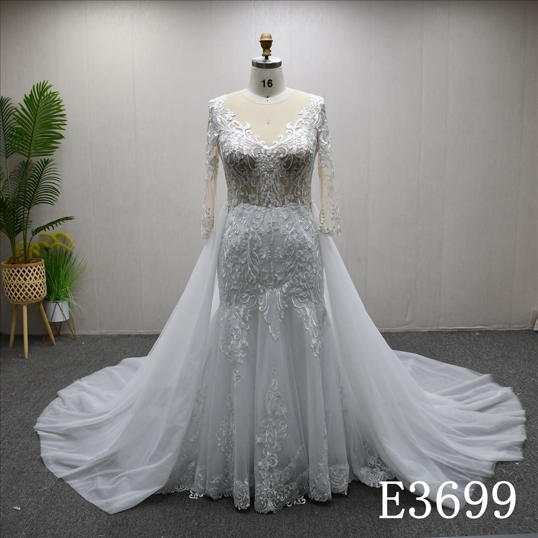2025 Illusion Applique Sheath Mermaid Detachable Train Hot-selling Wedding Dress