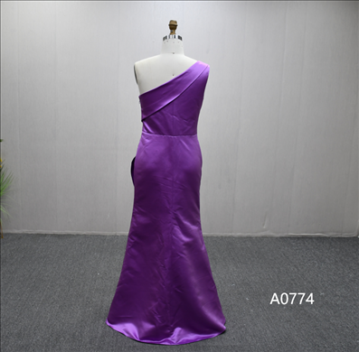 Elegant purple evening gown with unique pleated design