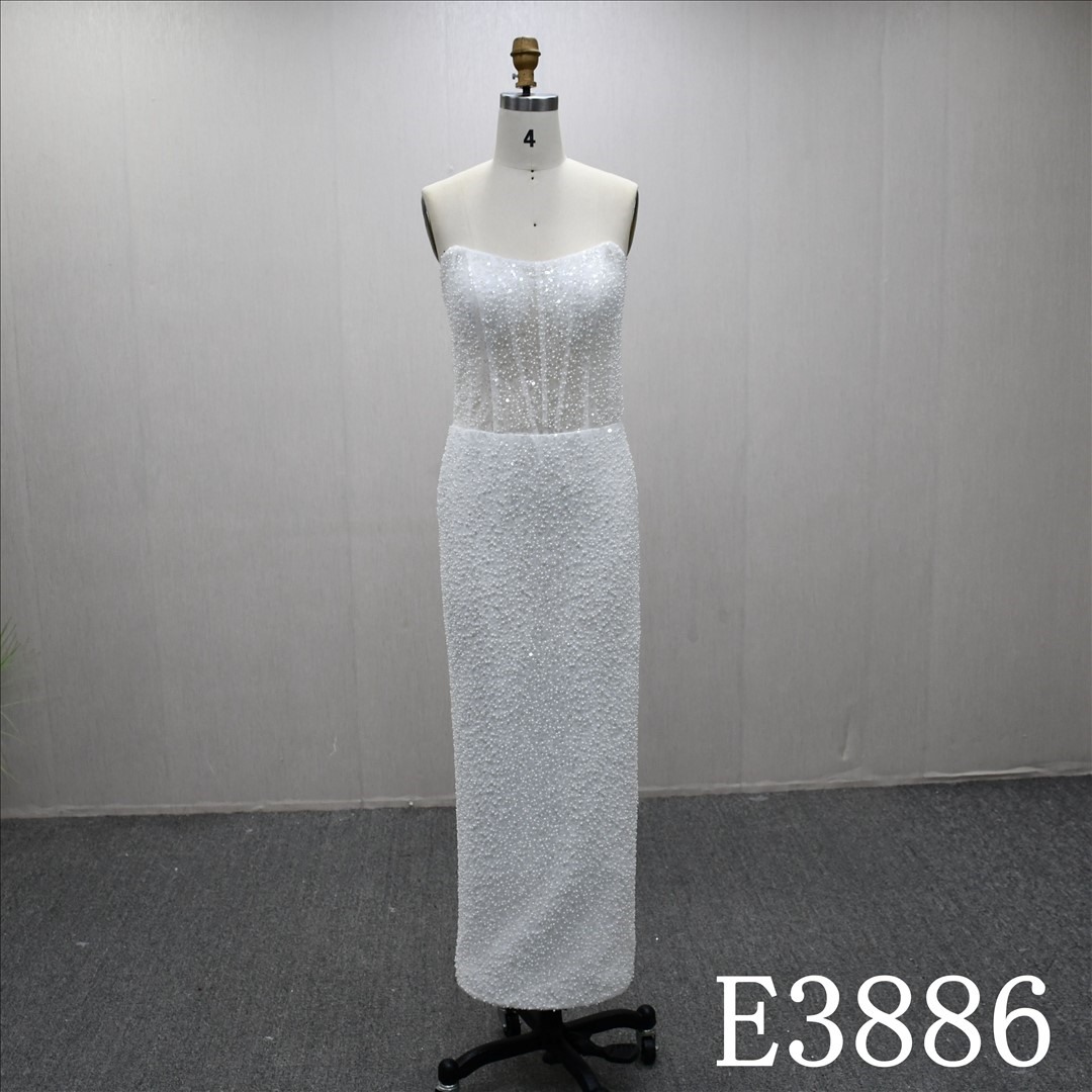 Hot selling unique design pearl sequins evening dress wedding dress