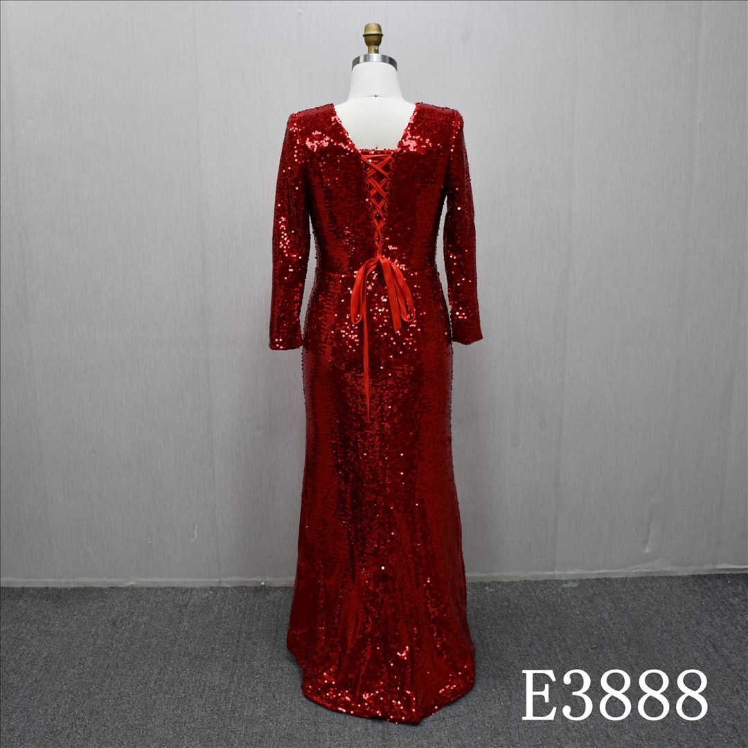 V-neck full body sequins red evening dress wedding dress hot sale exquisite