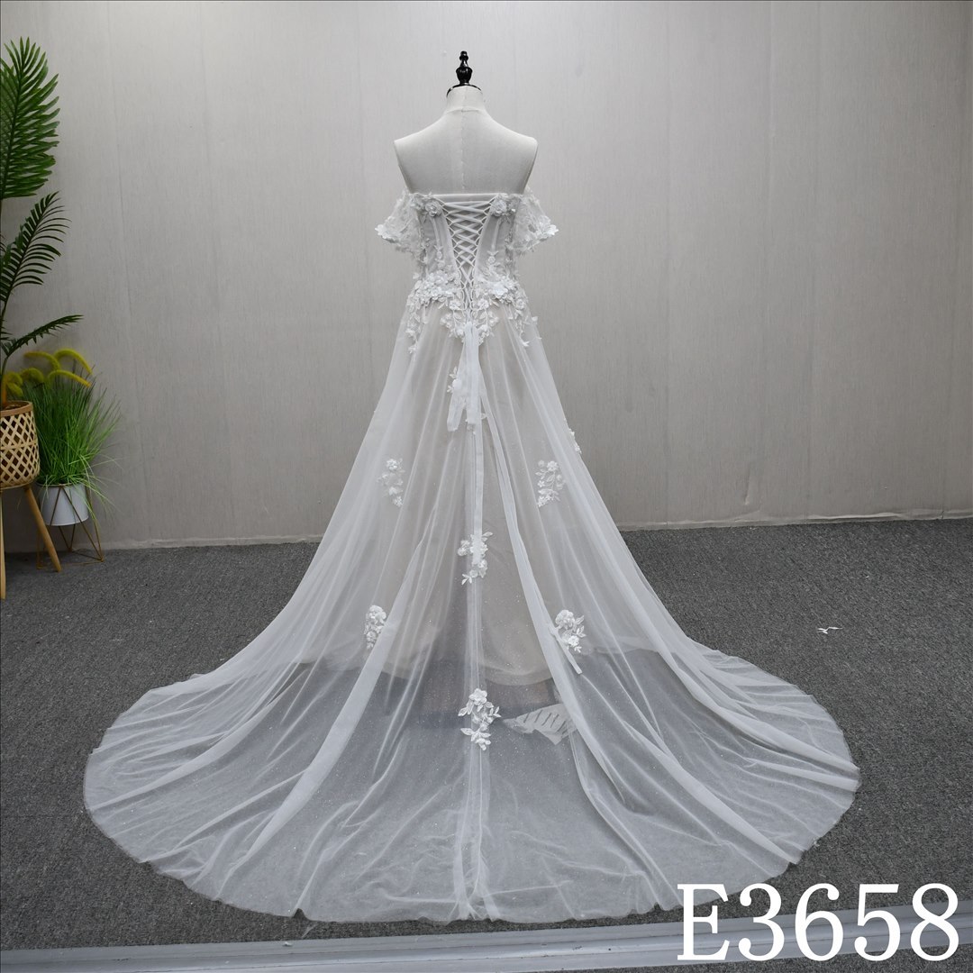 Hot selling unique design evening dress with lace and three-dimensional flowers