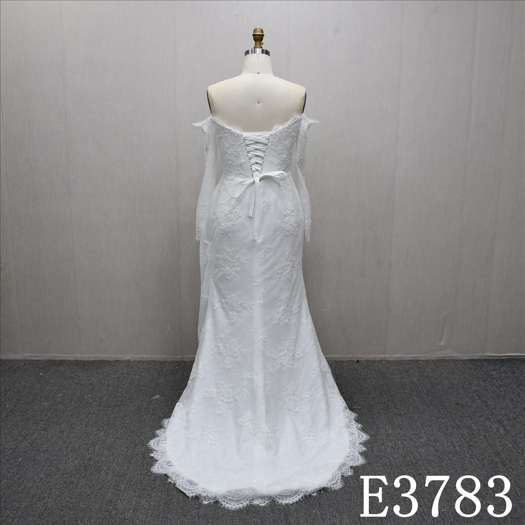 Elegant evening dress long sleeve unique design mermaid dress bridal gown