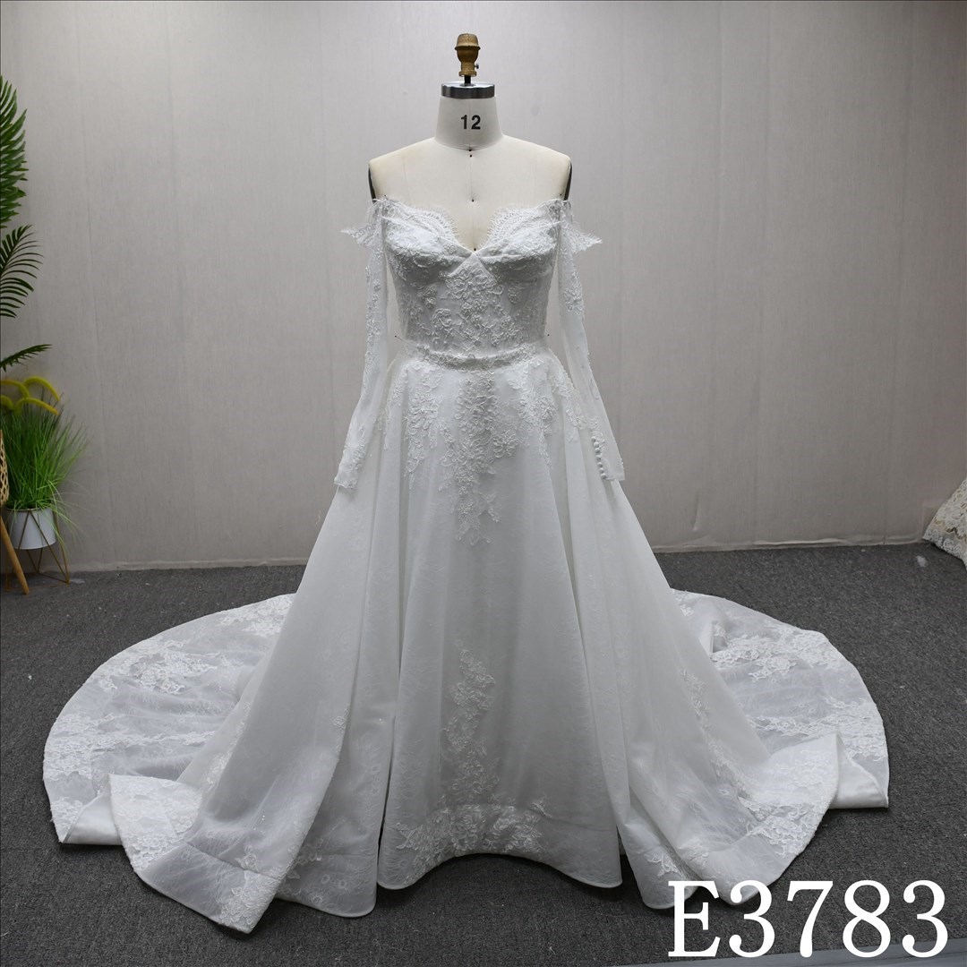 Elegant detachable skirt long sleeves unique design mermaid gown bridal gown