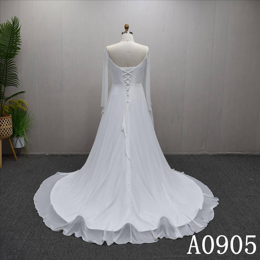 Unique and simple design, V neckline, wedding dress, Lace up back