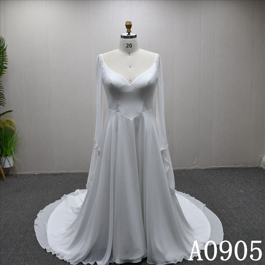 Unique and simple design, V neckline, wedding dress, Lace up back
