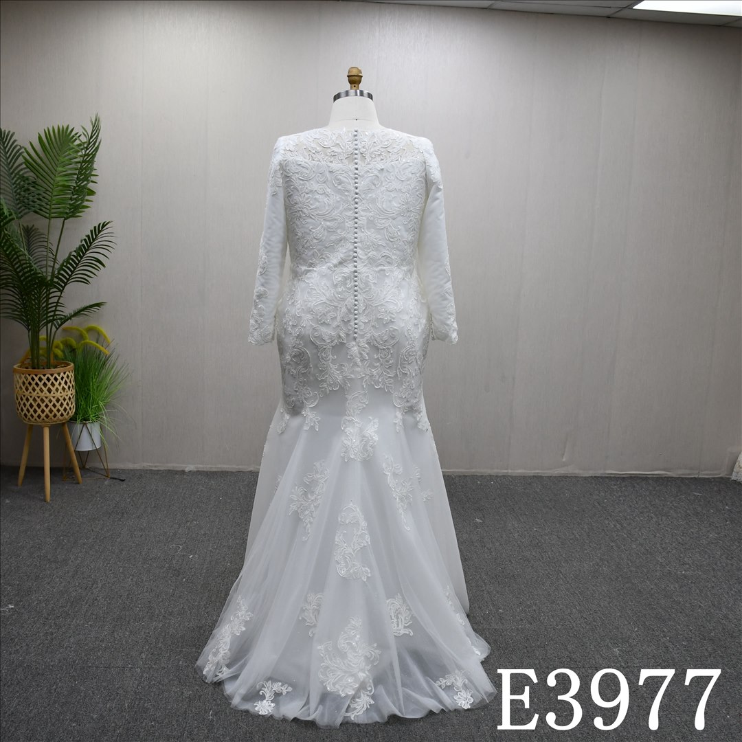 Popular Mermaid design Illusion neckline full lace plus size evening dress wedding dress