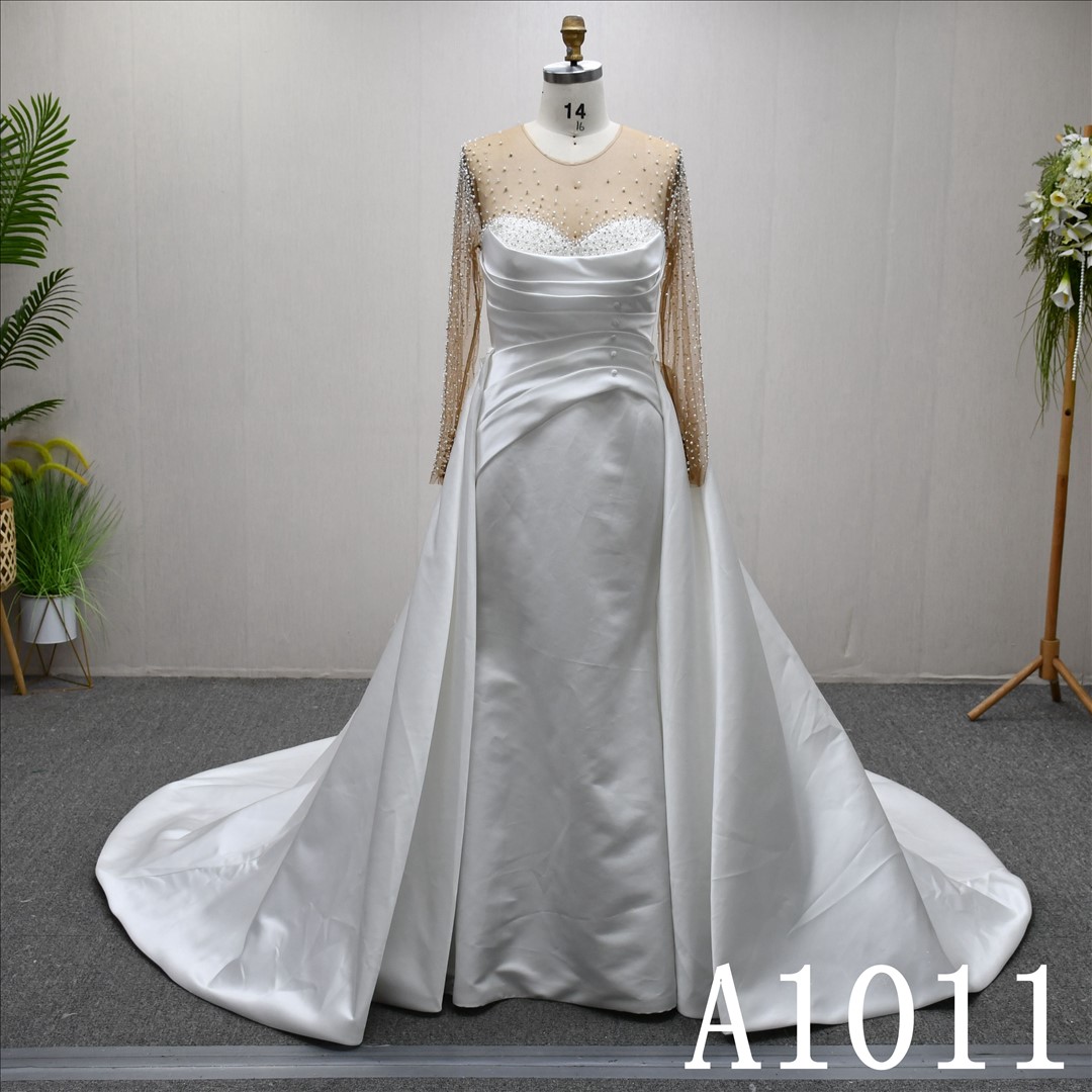 Popular Mermaid design Illusion neckline full beading with detachable train evening dress wedding dress