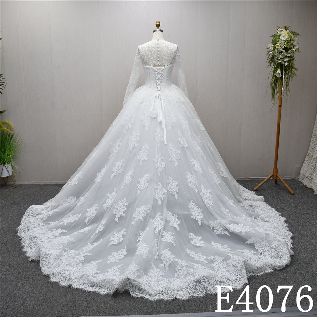 Beautiful unique luxury A-line wedding evening dress with full-body lace