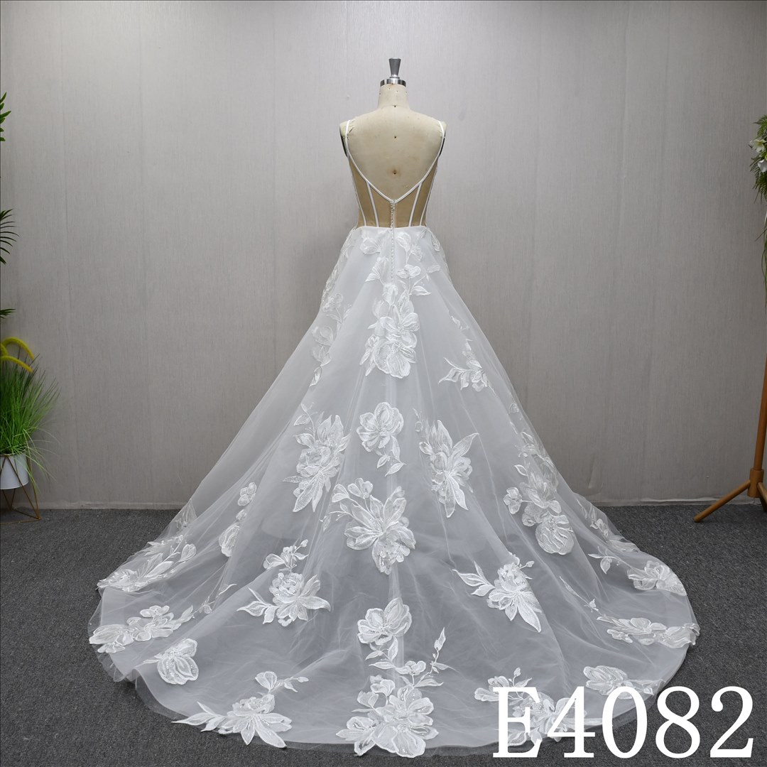 A-line wedding gown with a unique Sweetheart neckline and full-body lace embellishments