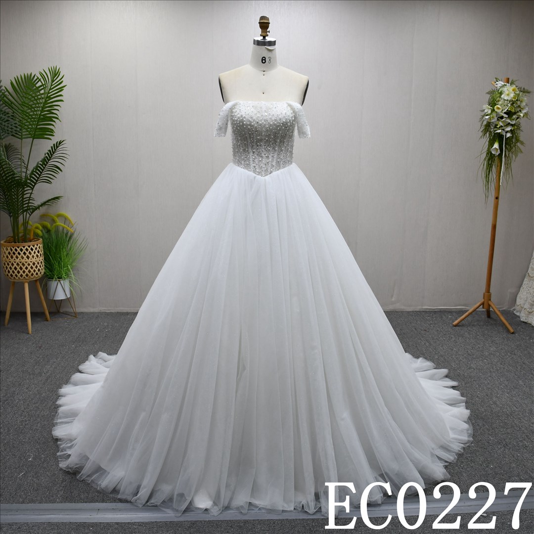 Fashionable Off shoulder sleeves  A-line unique Beading and Sequins design evening dress