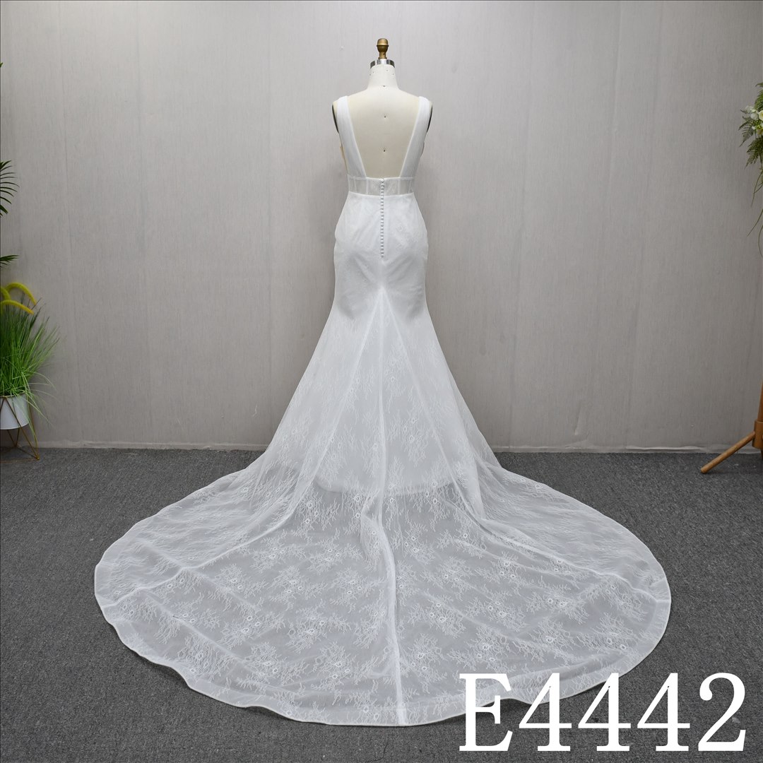 This Tulle Mermaid V Neckline dress features a simple design with Lace flower