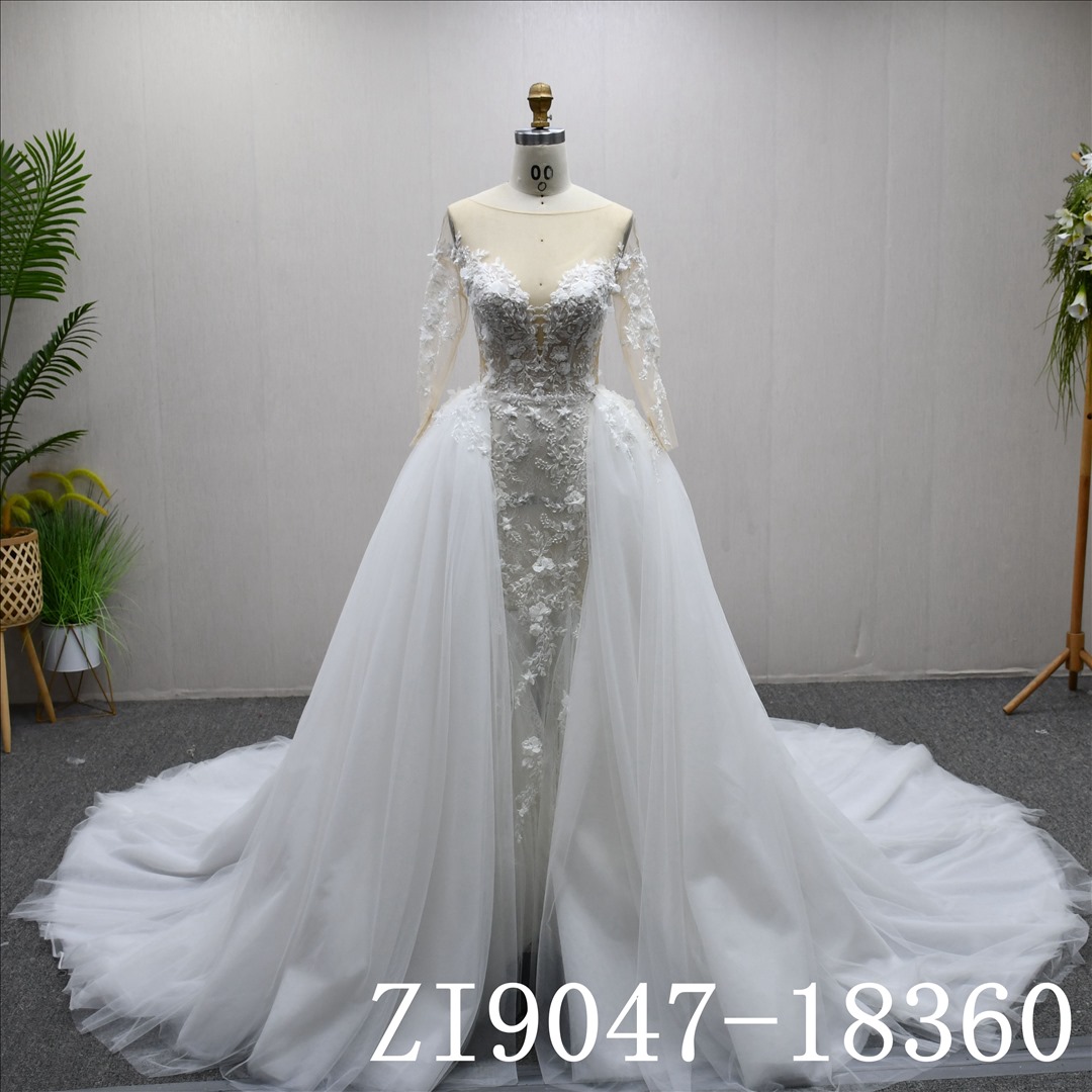 Mermaid Long Sleeves dress features a simple design with Lace Flower Two-Piece Set