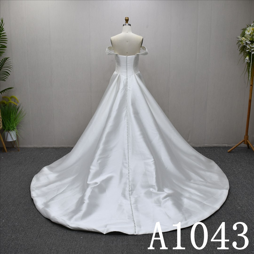 A-Line Off Shoulder Boat neckline dress features a simple design Satin
