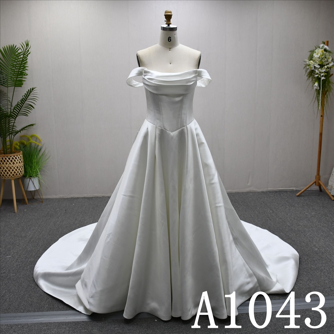 A-Line Off Shoulder Boat neckline dress features a simple design Satin
