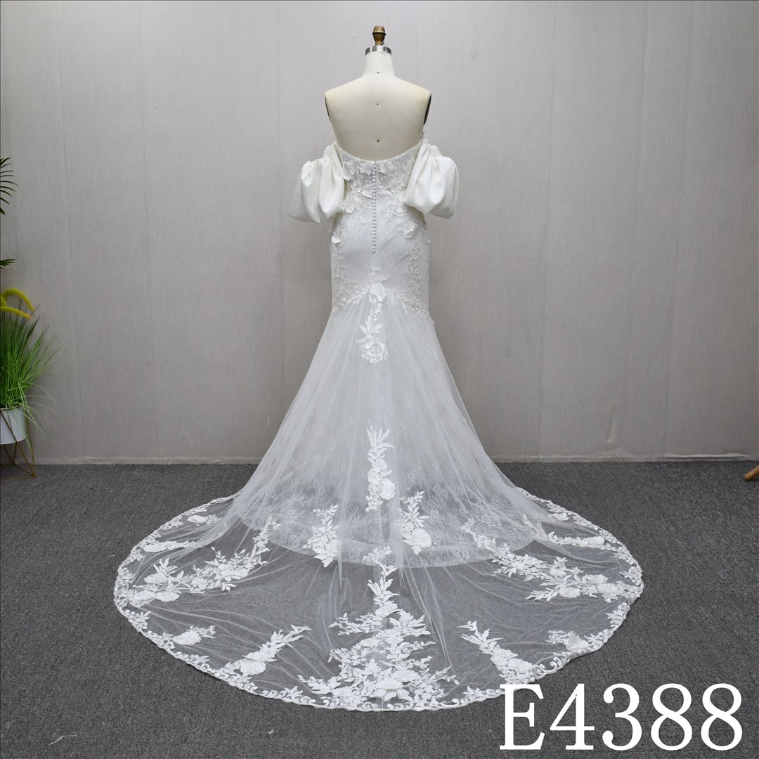 Guangzhou Bridal Dress Factory Mermaid V-neckline dress features  simple  Lace