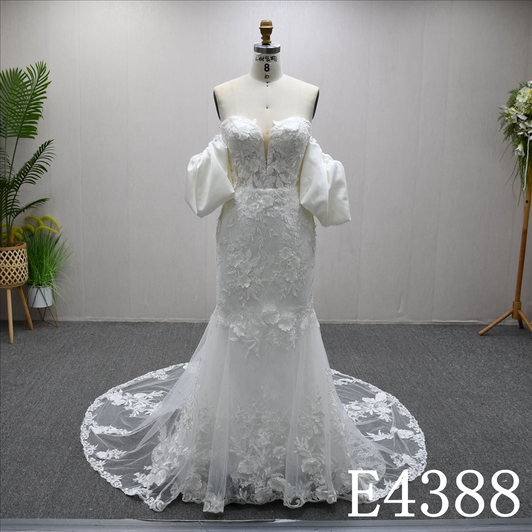 Guangzhou Bridal Dress Factory Mermaid V-neckline dress features  simple  Lace