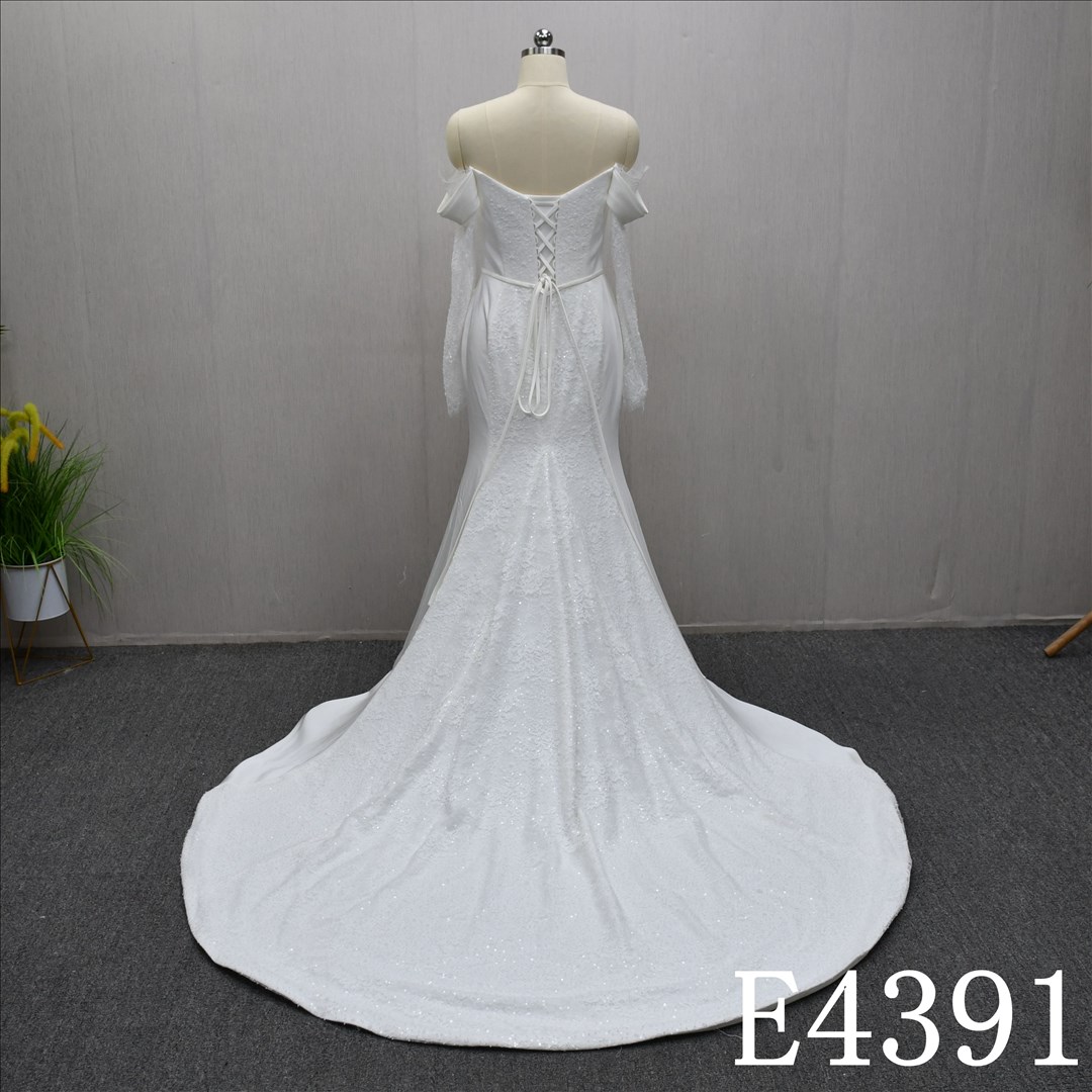 Guangzhou Bridal Dress Factory Mermaid Boat neckline dress features  simple  Lace