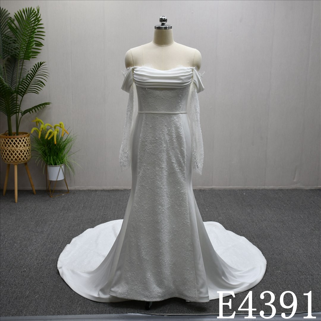 Guangzhou Bridal Dress Factory Mermaid Boat neckline dress features  simple  Lace
