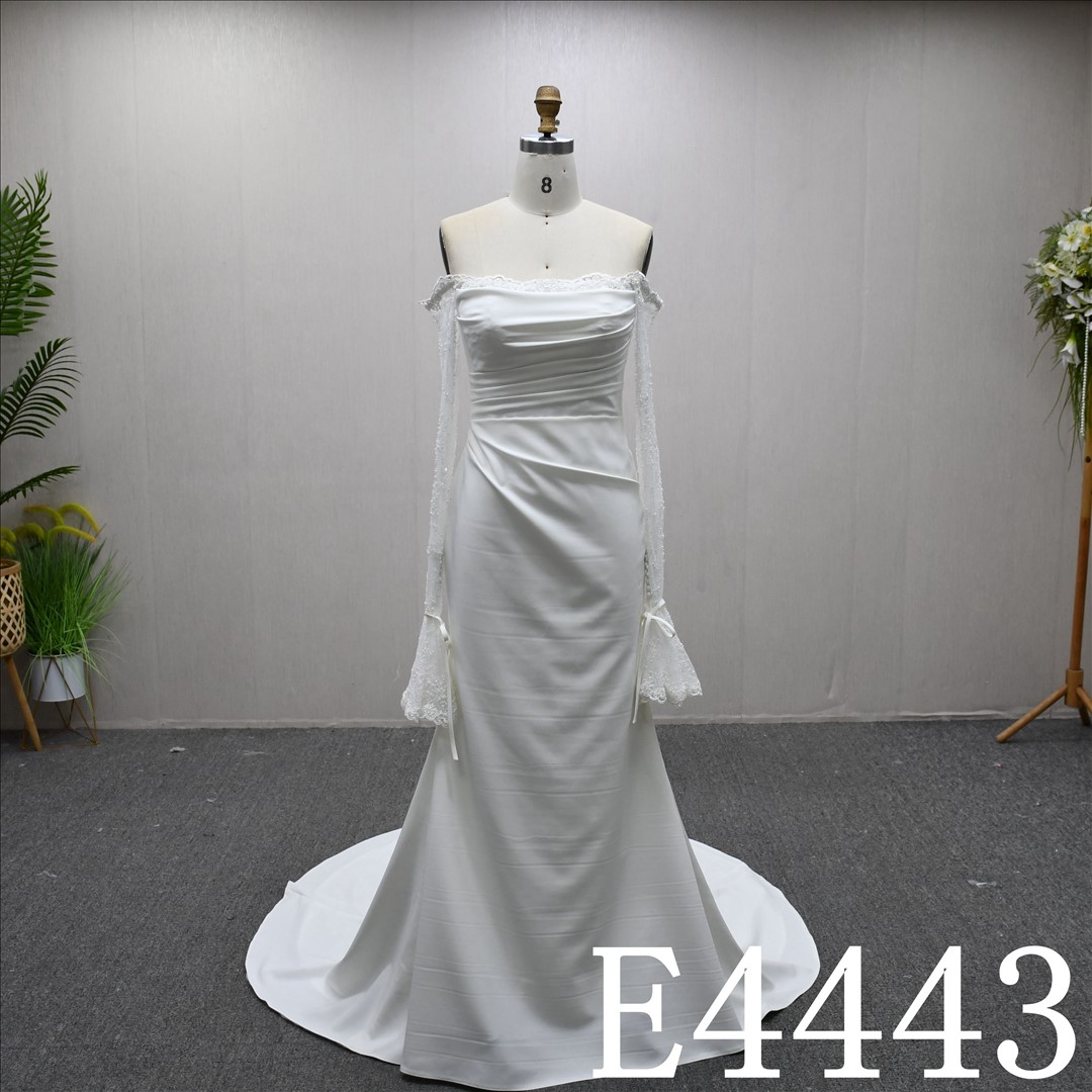 Guangzhou Bridal Dress Factory Mermaid Boat neckline dress features  simple  Lace