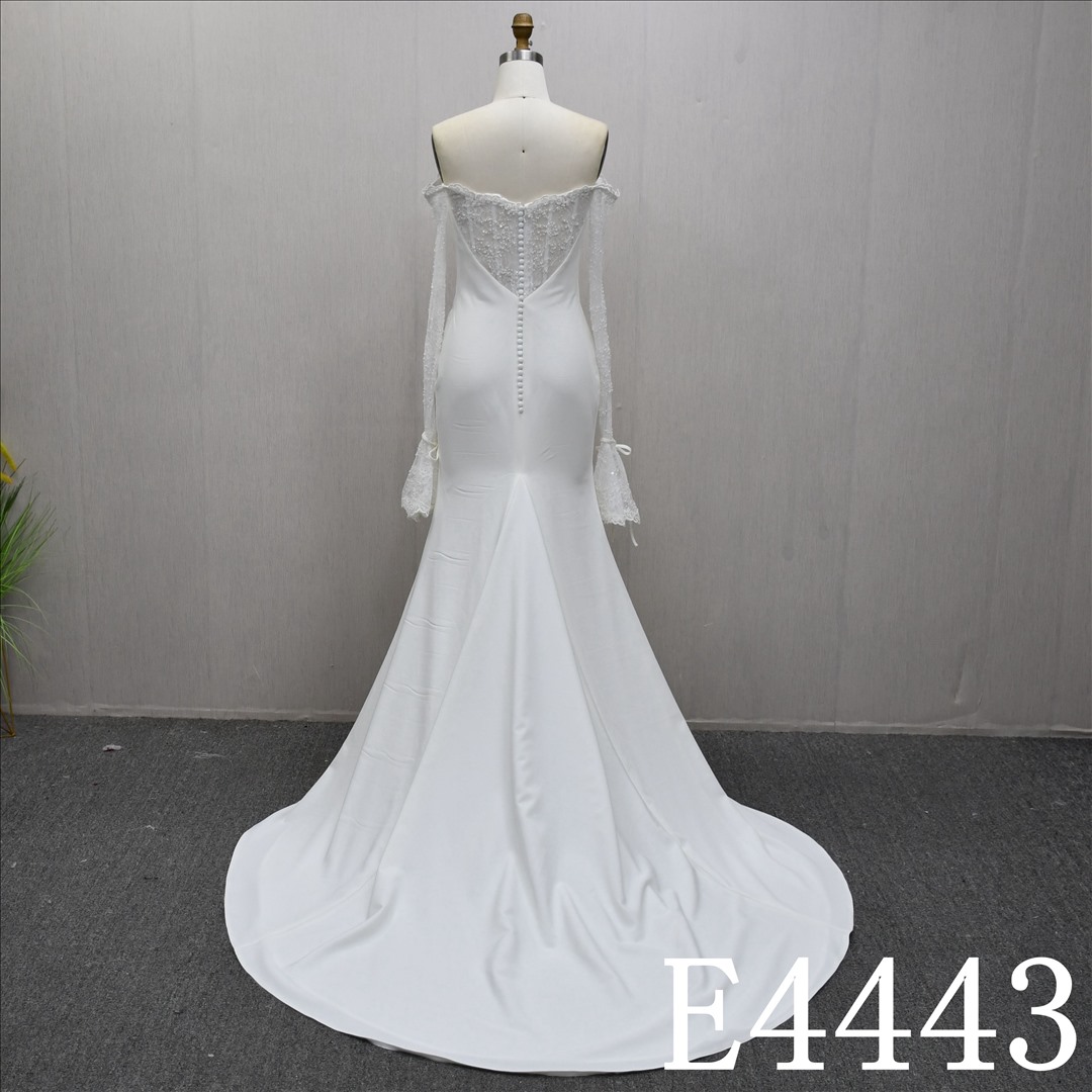 Guangzhou Bridal Dress Factory Mermaid Boat neckline dress features  simple  Lace
