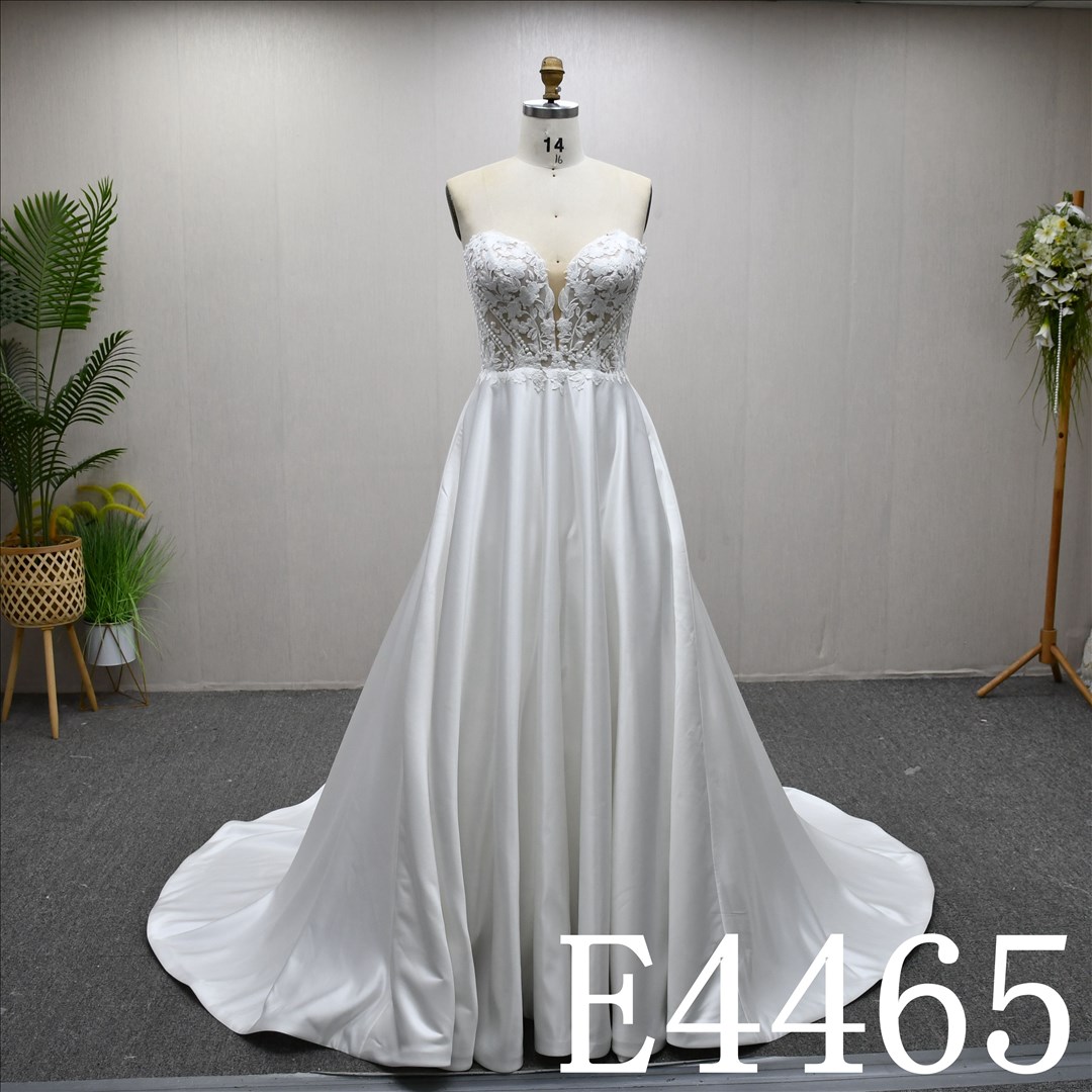Bridal Dress Factory Satin V-Neckline A-Line dress features With  simple Design  Lace