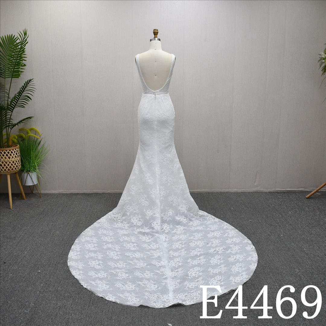 Bridal Dress Factory Satin Boat Neckline Mermaid dress features With  simple Design