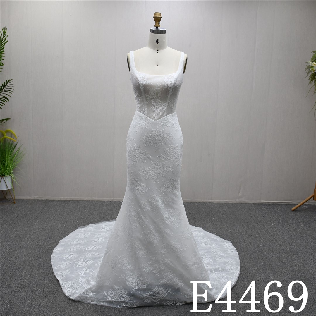 Bridal Dress Factory Satin Boat Neckline Mermaid dress features With  simple Design
